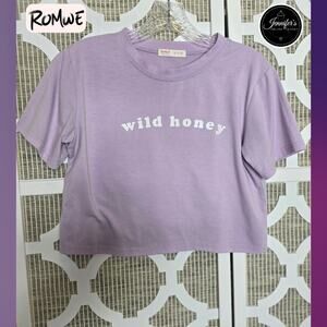 Romwe Juniors 'Wild Honey' Short Sleeve Cropped T-Shirt Size Small